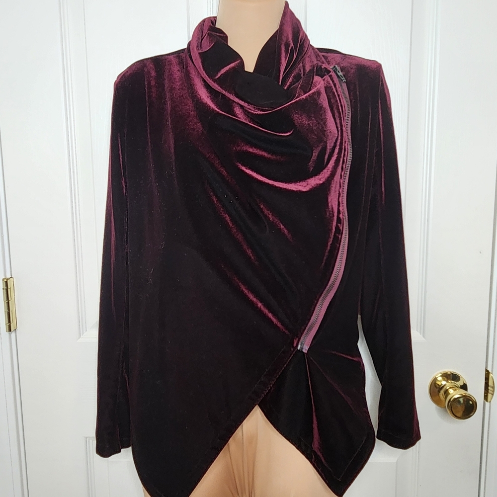 Blank NYC Fitted Velvet Jacket Moto Asymmetrical Burgundy Zip Size XS